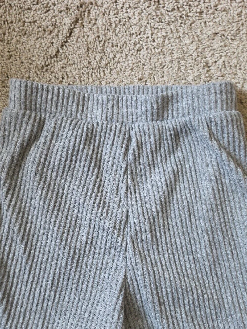Brushed Ribbed High-Waist Knit Shorts in Light Gray